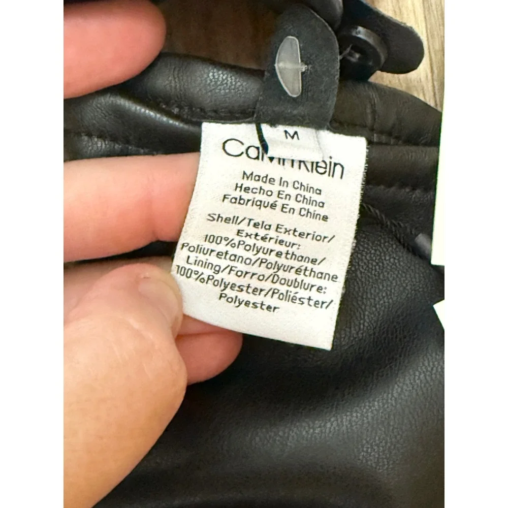 Calvin Klein Womens Black Faux Leather Tech Touchscreen Gloves Size M CK200403C